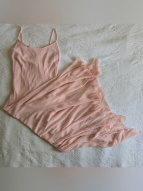 Pia Vintage Sheer Pink Chiffon Slip Dress Spaghetti Straps Balletcore Size S, XS